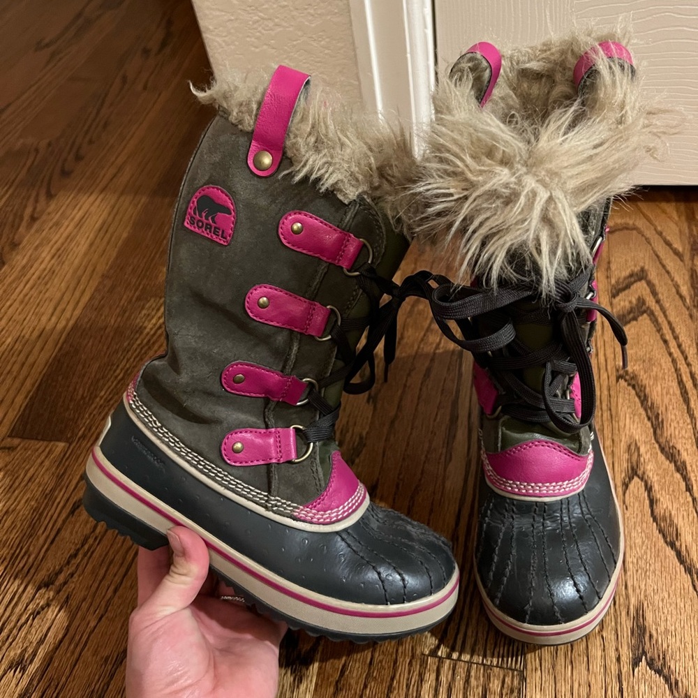 Sorel | Joan of Arctic Pink Gray Girls Boots NY1889-383 Waterproof Sz 1